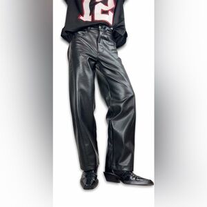 Denim Forum “The Farrah Hi-rise wide leg leather pants” size 23